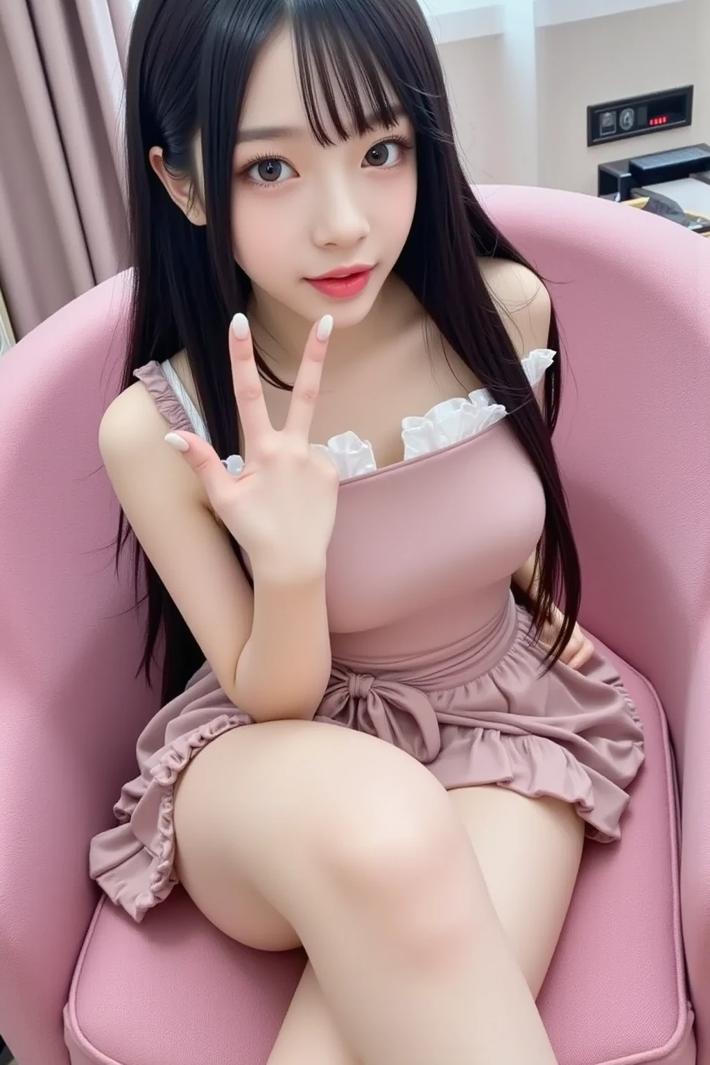 ultra realistisch, Arafed Frau sexy, sexy Pose, , angelawhite, kleiner Rotschopf, redhead girl, Vollbusige Brust, Rothaarige, Amouranth, roter Kopf, vollbusig, Lacey, Nice angle, thicc, Besser bekannt als Amouranth, SFW, Rothaarige, busty breasts, She has cute braids, Zopffrisur, kamera ist weiter weg, big breasts and beautiful feet, goldener armreif um ihren arm, Provokante sexy Pose, cute braids, cute smile, weisse perlenkette am hals, Pretty white pearl necklace on the neck, barbie outfit, pink and white dress, showing off her sexy barbie-style outfit, Flaunting your beauty, weisse perlen Ohrringe, Pretty white pearl earrings, Tragen von pink und weiss barbie outfit iphone (iphone (iPhone)) (iphone (iPhone)), Selfie mit dem iphone (iPhone), iphone selfie im spiegel, weisser haarreif, sweet white headband, neon pink dress, weisse umkleidekabine, beleuchtete umkleidekabine