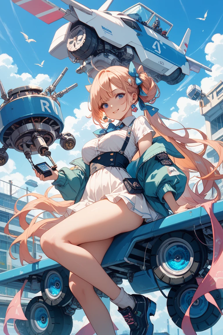 Throwing things around, piles of mechanical junk, junk, chaos.,(sun,0.8),Beautiful bare feet and thighs exposed