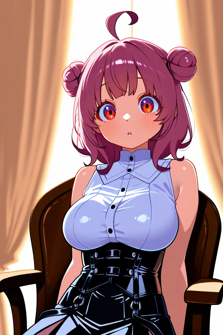there is a woman with pink hair and glasses posing for a picture, (sfw) safe for work, cosplay, bust shot, breasts covered and sfw, thicc, 3/4 bust, sexy catgirl, neko, boob squish, boob spillage, overflowing breasts, white cat ears, large sofy breasts