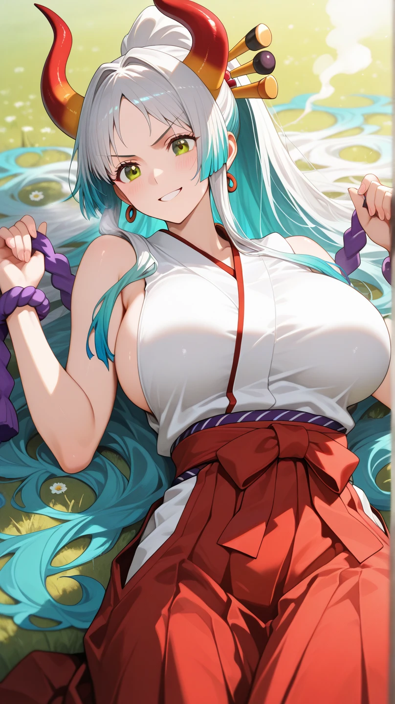 <lora:ninian-10:0.8>, ninian fe, 1girl, solo, autumn, smile, sweater, turtleneck, cleavage cutout, upper body, red eyes