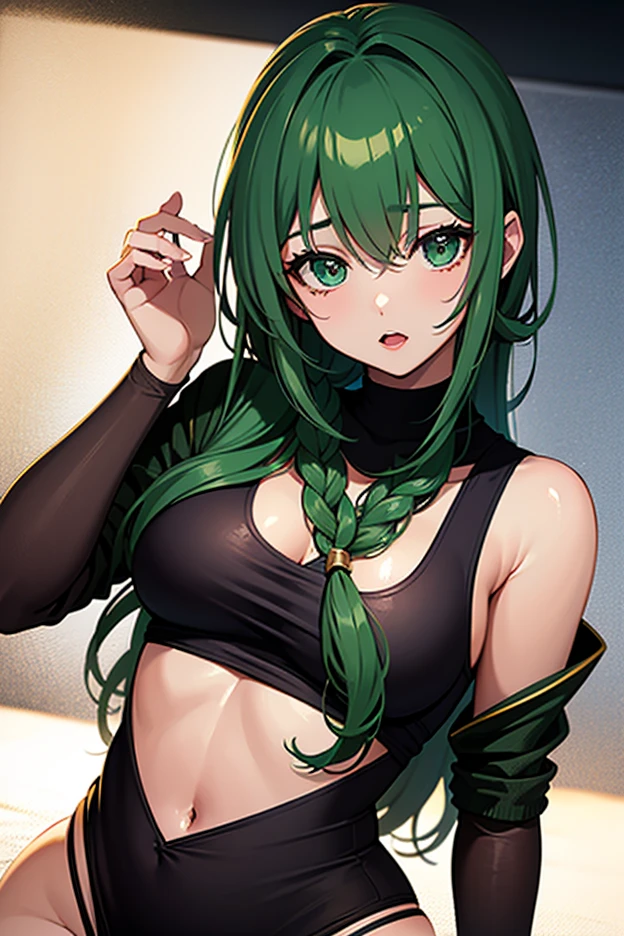 detailed face, detailed eyes, detailed skin, extremely detailed, intricate details, mitsuri kanroji, braid, zh_mushyee_normalgirl, Emmy Rossum, zh_mushyee_cosplaygirl, pale skin, tattoo, freckles, lips, gradient hair, (green eyes:1.5), green hair, long hair, mole, mole under eye, multicolored hair, pink hair, twin braids, two-tone hair, looking at viewer, solo, thin waist, slim, hourglass figure, medium breasts, belt, black skirt, cleavage, coat, demon slayer uniform, haori, japanese clothes, long sleeves, miniskirt, partially unbuttoned, pleated skirt, skirt, uniform, thighhighs (masterpiece, best quality, high resolution:1.4), (seductive pose:1.2), (dynamic angle), detailed fantasy background, fcDetailPortrait, detailed face, detailed eyes, detailed skin, extremely detailed, intricate details, casual photography, HDR, natural light, (anti-aliasing:1.2), elegant, soft scattered light, realistic proportions, limited palette, backlit, accent lighting, (neutral colors:1.3), cross process, cinematic lighting, coherent light, coherent shadows, cowboy shot,
