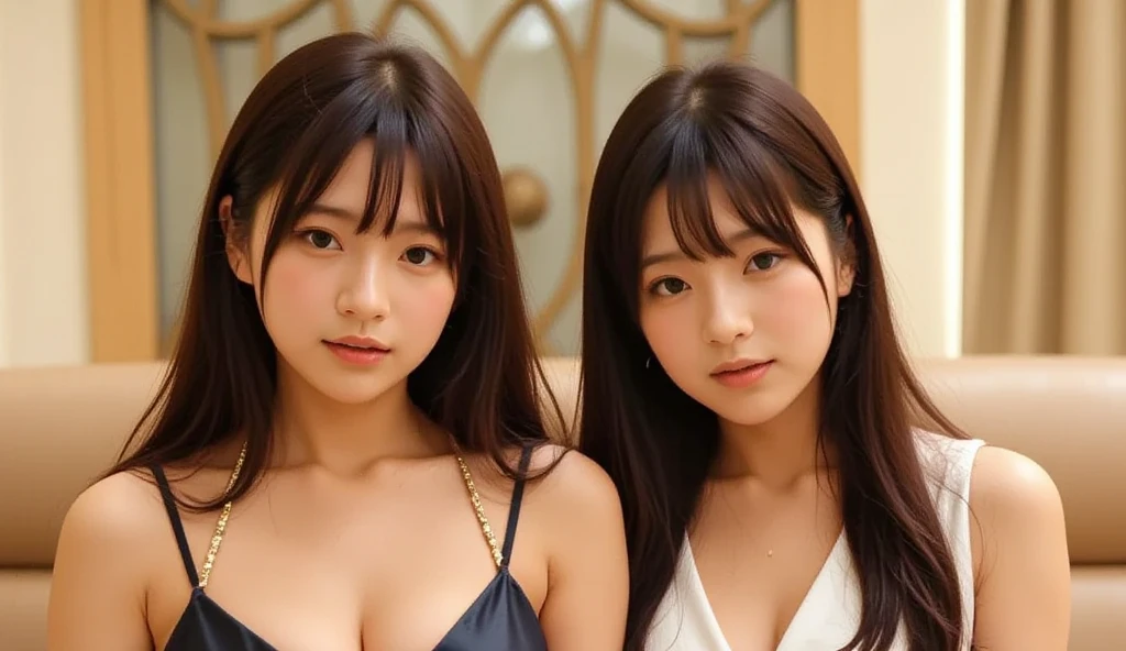 identical twin sisters、realistic、realistic skin texture、automatic rifle、tattoo