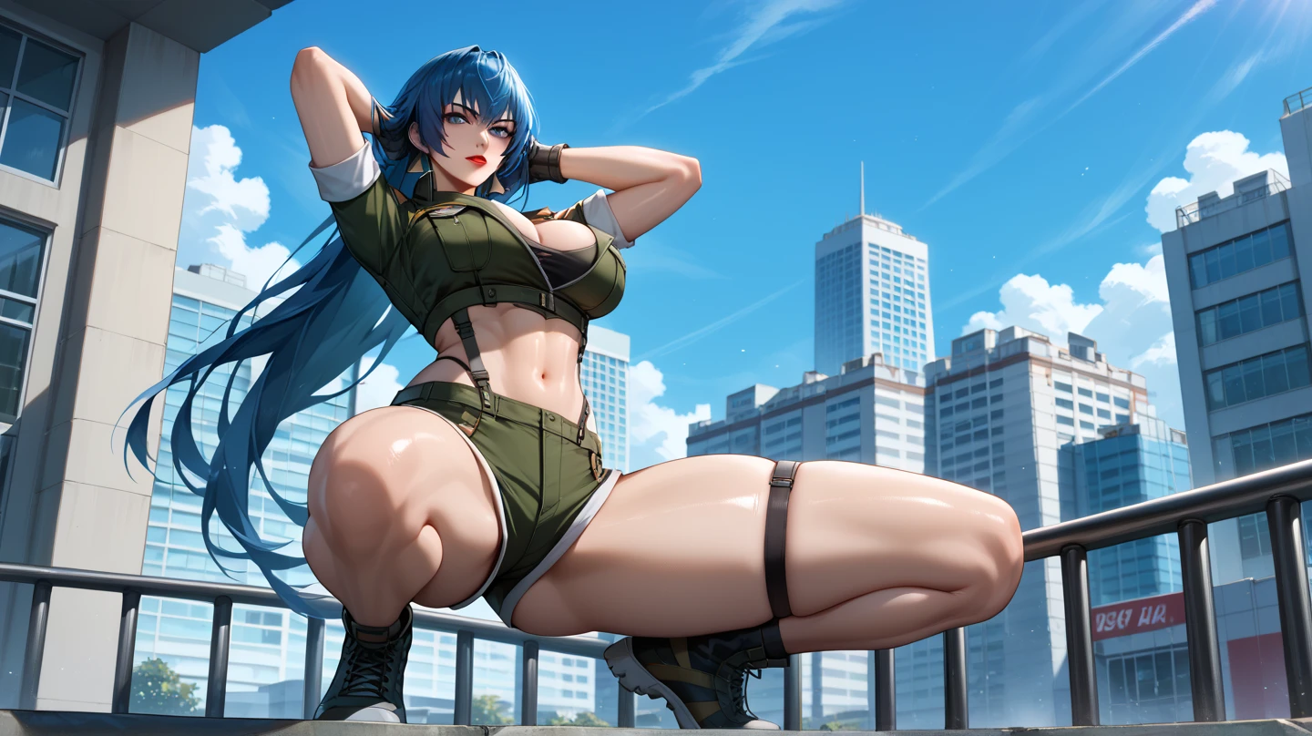 Giantess with firm , long sexy legs, yellow hair and in bikini is lying on the ground, while the city at her feet burns in flames for the destruction she has caused, while people run away from her, so as not to die crushed by her heels. Giantess, goddess, macrophilia, curvaceous body, hentai, fetish, sexy legs, bikini, high heels, high quality