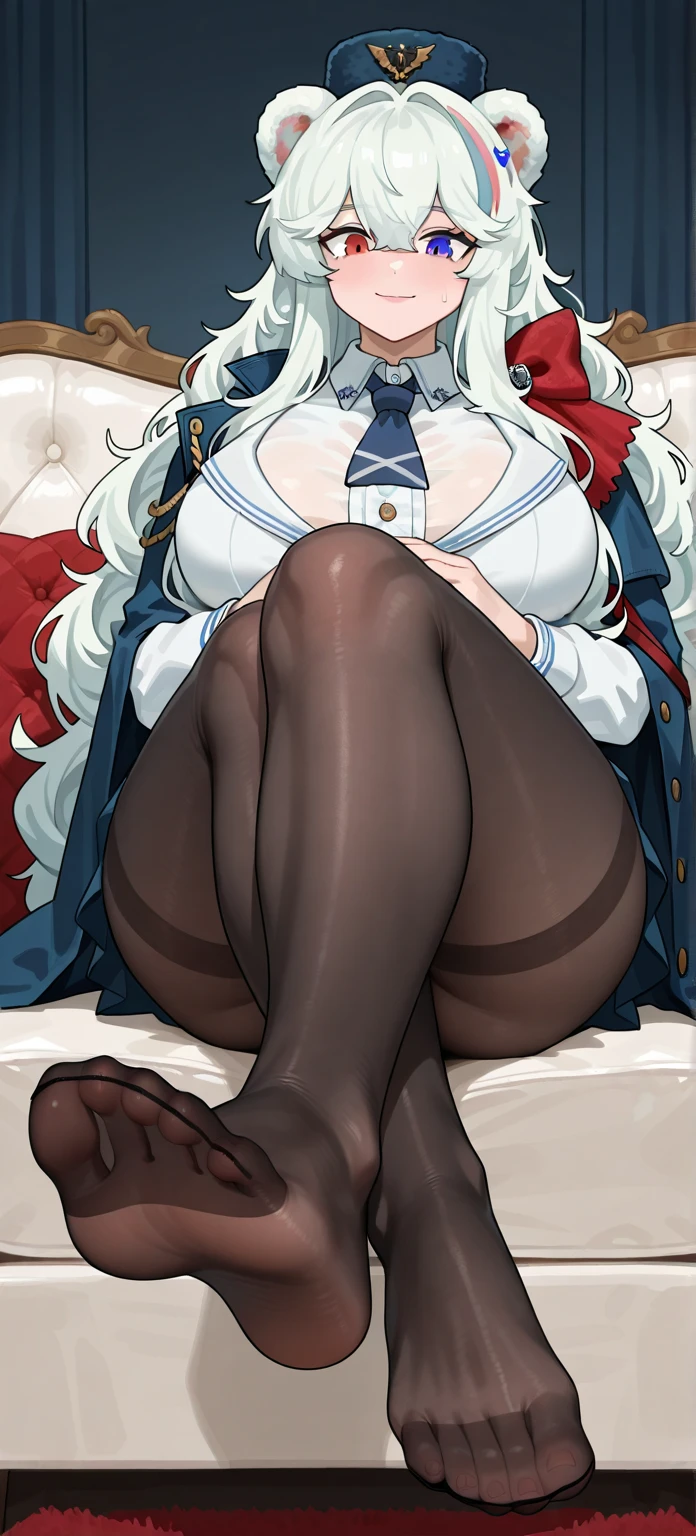 illustratio、(top-quality)、(((masterpiece)))、(Hi-Res)、Original、(1womanl)、A sexy、Thick、Big body、Silver-haired swimsuit、thighhigh,Miniskirt,From above