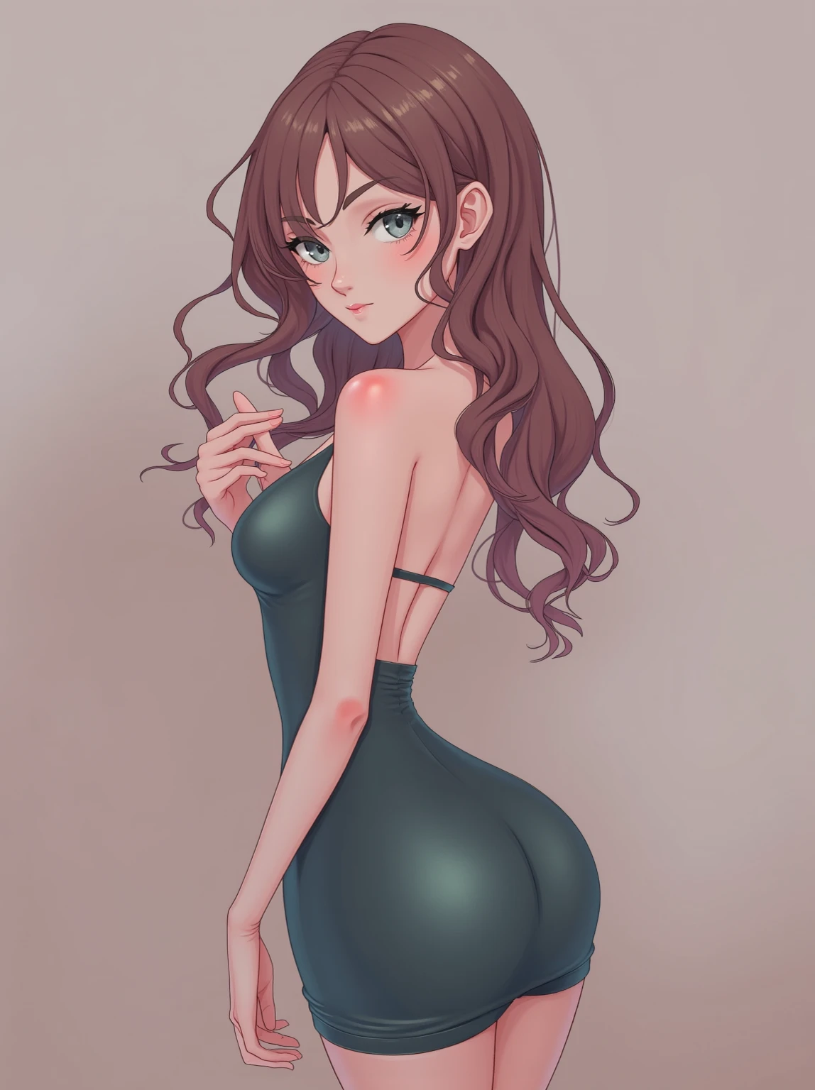 a super realistic high quality woman 8k resolution , full detailed , long wavy brown hair and eyes , great shape middle size breast big formed ass 