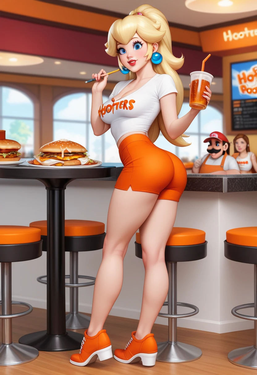 (belly on the counter:1.3), mcdonalds, thin, 18 years old, blonde, ashley, pregnant, big belly, nine months pregnant huge belly, black pants, McDonald's box 8k portrait of beautiful woman, mischievous smile, elegant, highly detailed, majestic, digital photography (masterpiece, side lighting, beautiful finely detailed eyes: 1.2), hdr, perfect belly, navel.