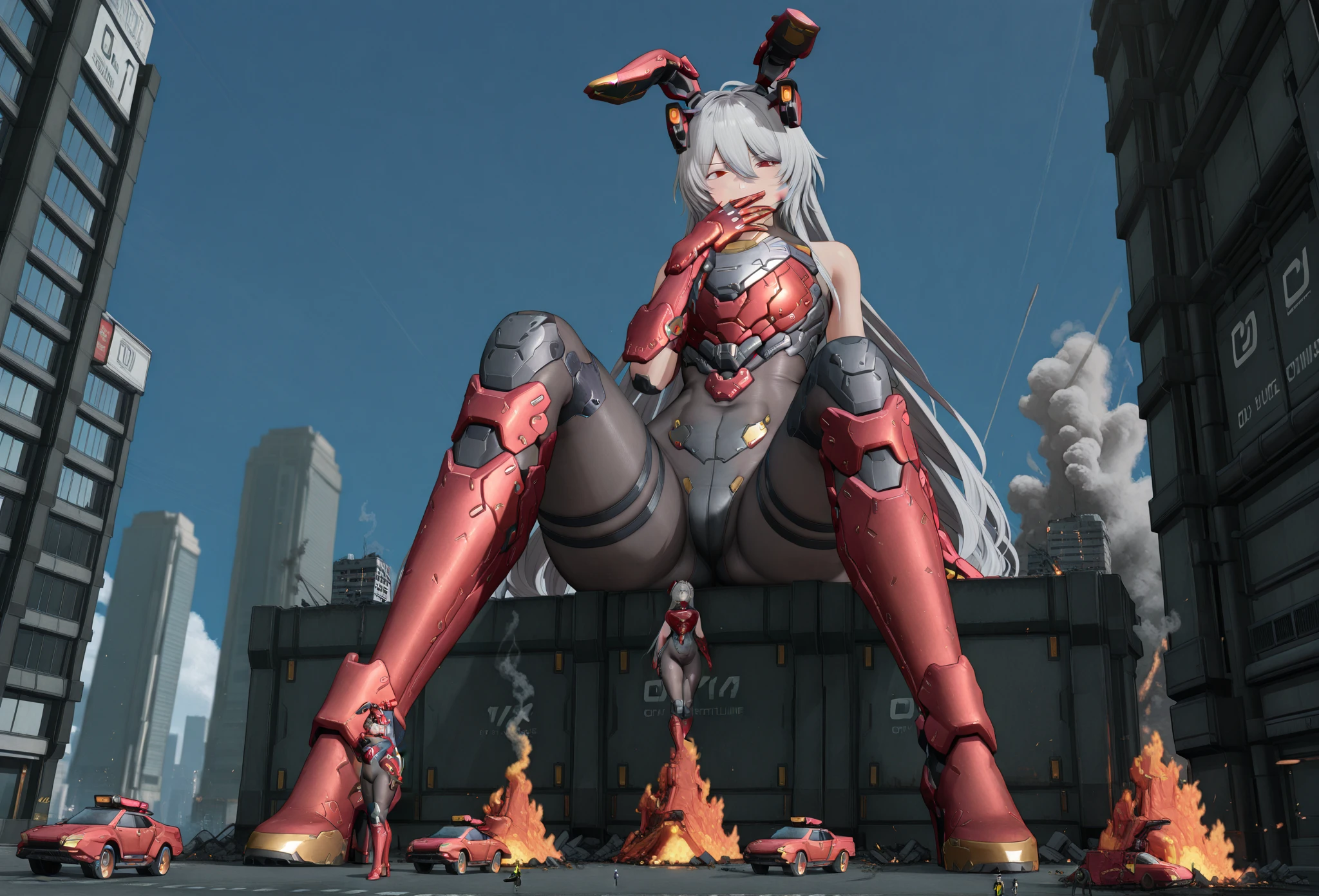 Tyran_Thai Lan, (1GIRL, ALONE, SOLO), (super detailed face), (half face mecha helm:1), (BIG BUTTOCKS, HUGE FAKE BREAST:1.3), (CLEAVAGE:1.5), (MUSCLE ABS:1.3), (MECHA GUARD ARMS, DIAMOND CORE IN CHEST ARMOR:1.3), (RED SHINY FUTURISTIC MECHA ARMORED, MECHA SKINTIGHT SUIT PANTS, MECHA GUARD ARMOR LEGS, HIGH HEELS:1.5), (MUSCULAR FEMALE BODY, GLOWING SKIN, SEXY LONG LEGS:1.1), (LOOKING AT VIEWER:1.3), (female focus:0.886), (WALKING DOWN HALLWAY OF FUTURISTIC SPACE STATION:1), (BRIGHT LIGHT WHITE_ROOM:1.3), HYPER TEXTURE, UNREAL ENGINE RENDER, PHYSICALLY-BASED RENDERING, ULTRA HIGHT DEFINITION, 16K, 1080P.
