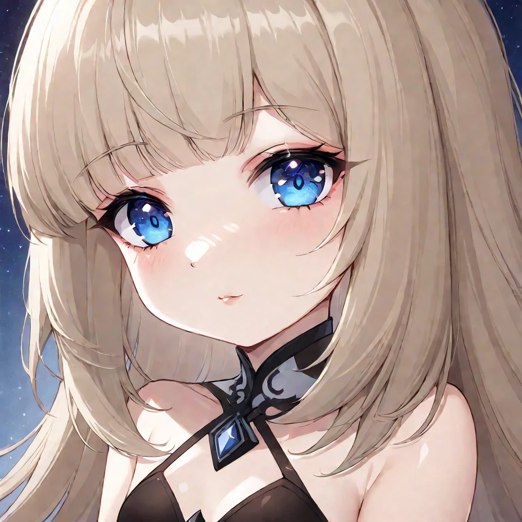 ((highest quality)), ((masterpiece)), (detailed), Perfect Face、One Girl、Light Brown Hair、Long Hair、Looking up at the night sky、Bangs、Blue Eyes、Light in the eyes、Close your mouth、girl,blunt bangs、White dress、shutting eyes、profile、Cami dress