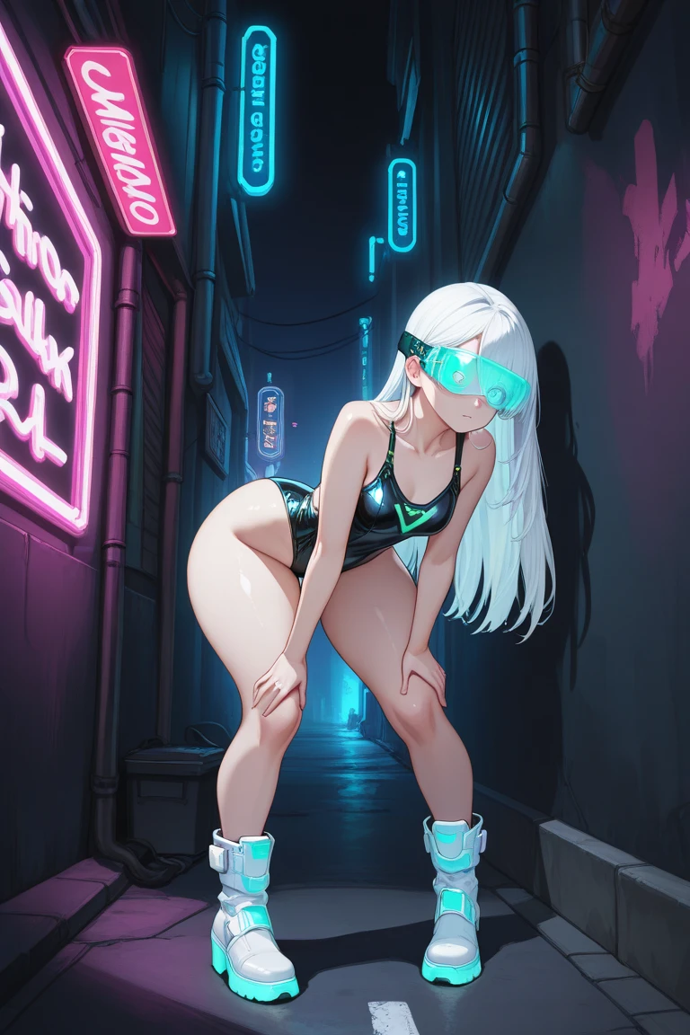 High-key and low-variance brightness levels,Soft Light,Realistic light and shadow,Light and dark intertwined,(Target your audience:1.4),Looking at the audience,dramaticangle,(Solitary:1.6),(masterpiece),(best quality),(high resolution),(By famous artists),(((Official Art))),(author:Paul Hedley),(illustration),1 Girl,(freeze),(Elf),Agent Female,(Medium breasts:1.5),(Camel toe),(whole body),(Round Face),(Pointed ears),(Slender legs),(Standard stature),(Detailed beautiful face),Glowing skin,Glowing skin,(Jointed fingers),Umbilical cord,Stomach,(Swimsuit:1.4),indoor,(Cyberpunk City,Kowloon,rain),(Against the wall),((Poker face)),blush,((permanent)),Hands on Hips,(Green Eyes:1.3),(White hair),Long hair,Double tail,partedbangs,(Reflective hair),(individual)