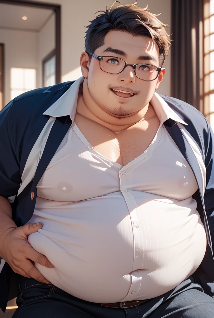 fat naked uncut man gay young glasses chubby fat round face obesity giant bear  whole body low angle