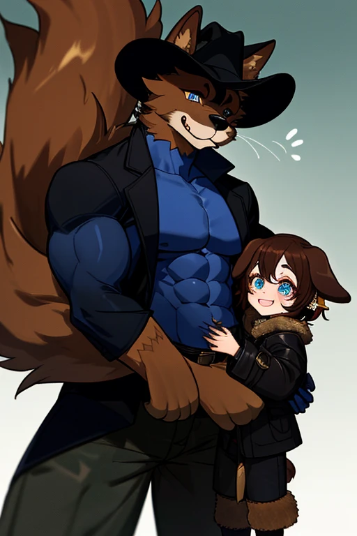 duo, male, werewolf, wolf, canine, big, mature, muscular, facial hair, beard, nervous, chest hair, stomach hair, happy trial, grey fur, blue eyes, body hair, harness, collar, fluffy body, being pet by a smaller human woman, size difference, bedroom, by mystikfox61, by darkgem, by glitter trap boy, by bebebebebe