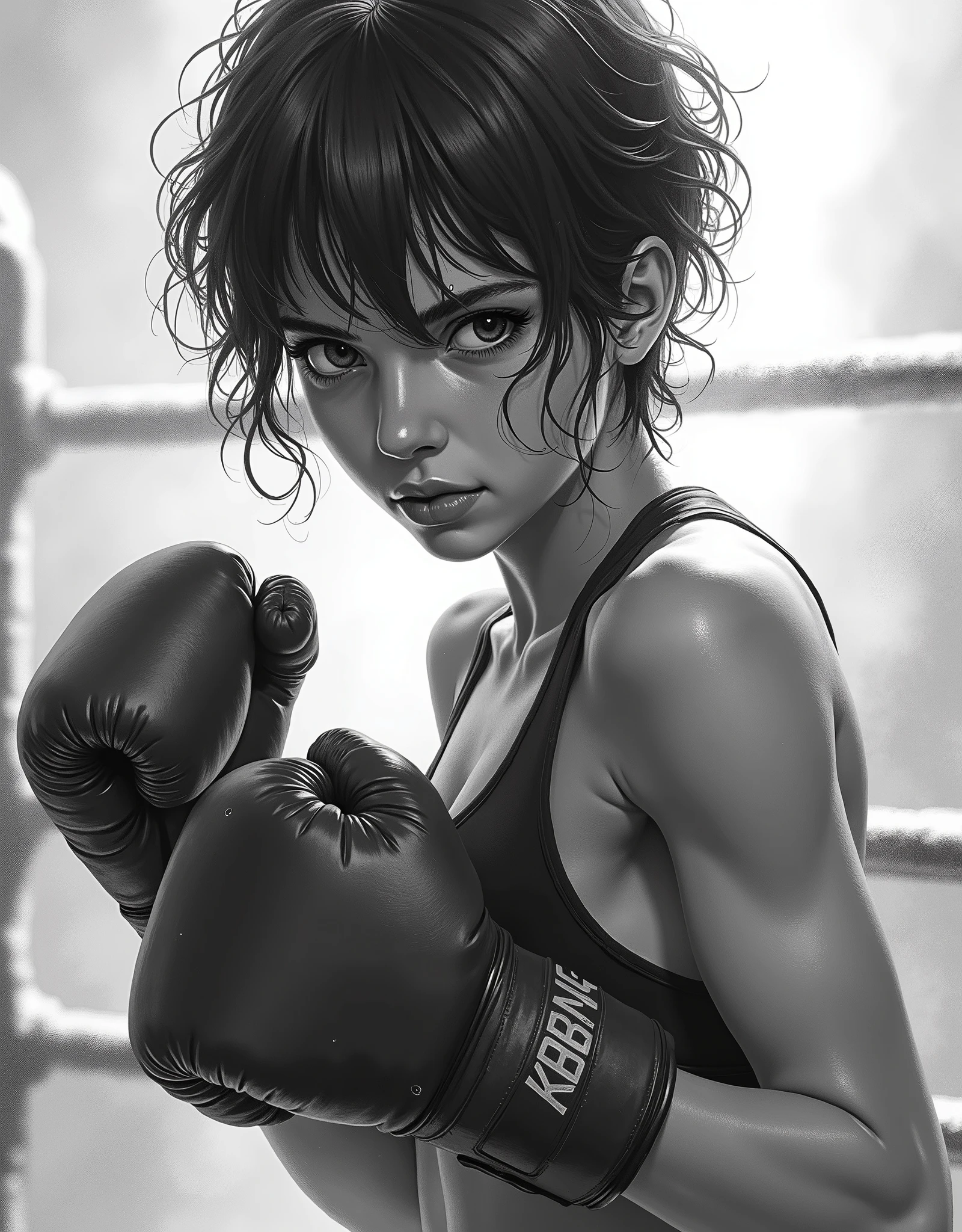  suggests using a silhouette of a boxer which might be more fitting for the book's 1940s women front view