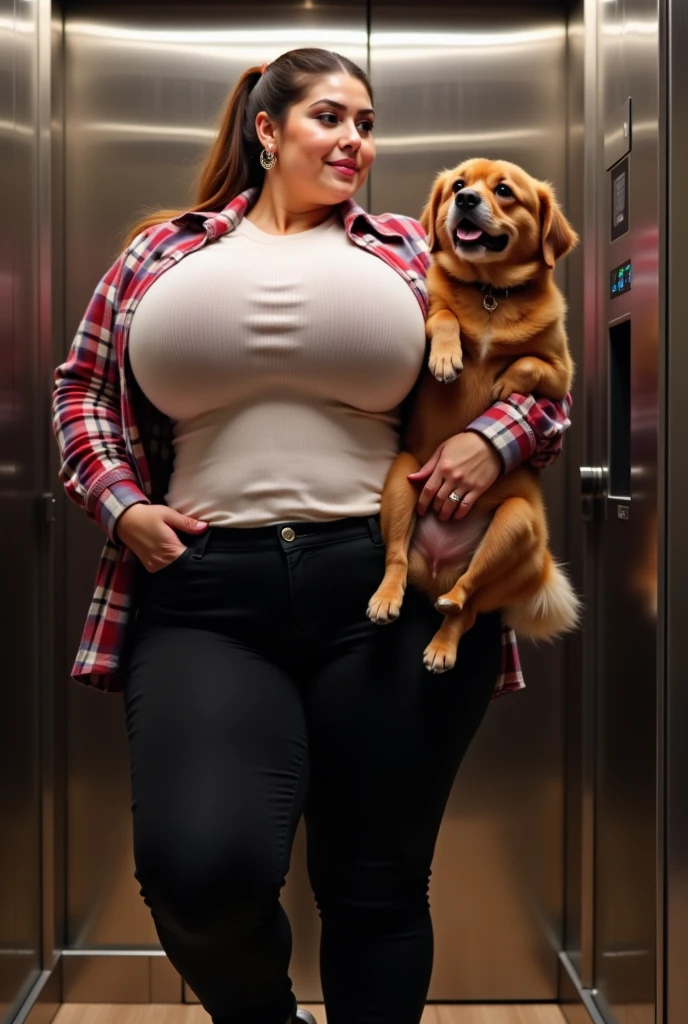 (best quality), big head, (1girl with gigantic breasts:1.3) Girl Hugging dog, human and animal, Golden retriever , Korean Girl , White Pale Skin tone , Cardigan , Sit poses , Warming , Fat Girl , Brown Hair , Straight Brown Hair , UHD , 8K , Details Hand