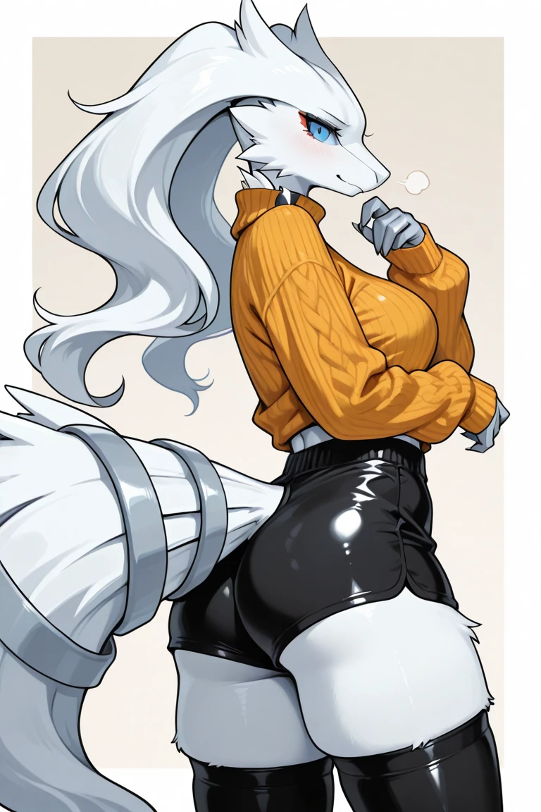 8k,4k,((Best quality, masterpiece, ultra high resolution)),((full body, by pixelsketcher)), <lora:VanillaB99:0.9>,VanillaB99,white fur, furry, furry female,large breasts, white hair,body fur, animal ears,closed eyes, white skin,goat ears,goat girl,horns,long hair,hooves,white horns,inside, bed, standing, arms up , stretching, white shirt, striped, shorts, red shorts,baggy clothes
