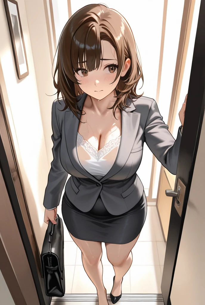 Orimura_Chifuyu, big breasts, standing, suit, bra