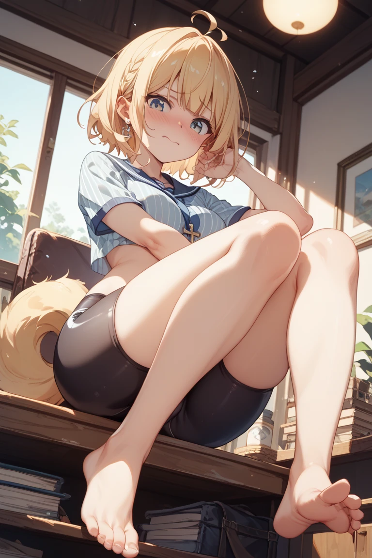 Anime girl with cat ears and pink skirt posing for a photo, she has dark hair with long braids, dwarf girl, grey eyes, bottom view, blushed, we are panties, I see your pussy, sitting on the wooden floor next to the wall, spread and raised her legs, legs raised up, Squats, small pussy, close-up, spreads pussy with hand, her pussy is wet, She is satisfied, water flows from her pussy, she fell asleep, She's asleep, there is a small puddle on the floor, which flows from the pussy, tight pussy