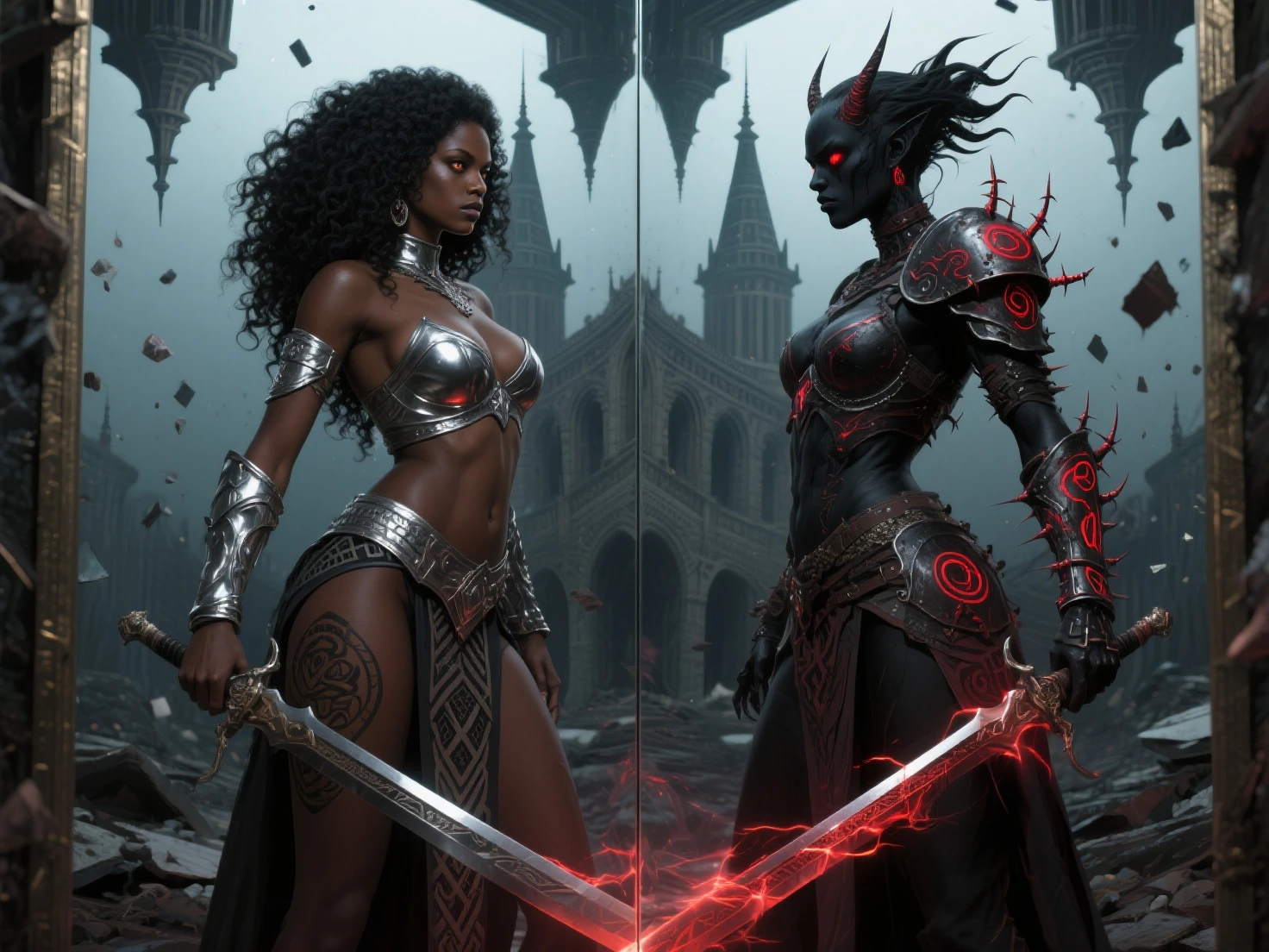 Arafed female angel with sword and sword in front of fire, demoness, The villain has black angel wings, woman lord of change, Angel in Hell, Queen of Hell, Dark-skinned woman-goddess of love, goddess of wrath, appears as the goddess of fire, Diablo 4 Lilith, Succubus | Medieval, beautiful Succubus, Diablo 4 queen
