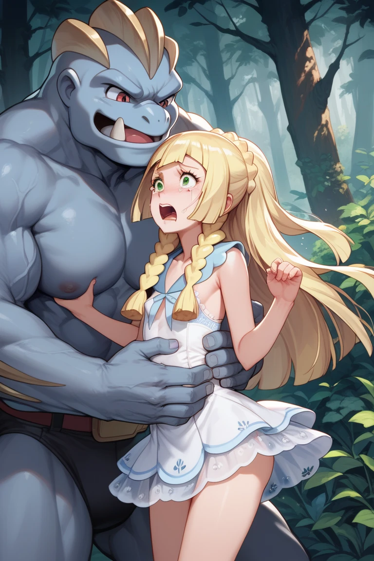 alone girl, human girl, black hair, long hair, kimono, white kimono, scarlet hakama, torn kimono, bestiality, on all fours, golden-haired gorilla animal, giant golden-haired gorilla cock, giant golden-haired gorilla penis, sex with giant golden-haired gorilla, double penetration, intense sex, penis as thick as an arm, dick as thick as an arm, extra thick cock, extra thick penis (huge penis: 1.6), in girl's pussy, girl's belly bulging with cock, lots of semen, girl's ahegao, outdoors, in the mountains, in the woods, in the forest, woods