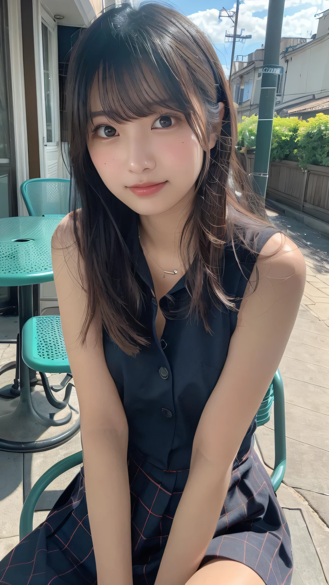 masutepiece, 1 girl in、Best Quality, Illustration, Ultra-detailed, finely detail, hight resolution, 8K Wallpaper, Perfect dynamic composition, Beautiful detailed eyes, Women's Fashion,Natural Color Lip, twin-tail hair. Bold sexy poses,Smile,Harajuku、17 years old girl、Cute、Sexy shot looking at camera, Horizontal Angle, fullllbody