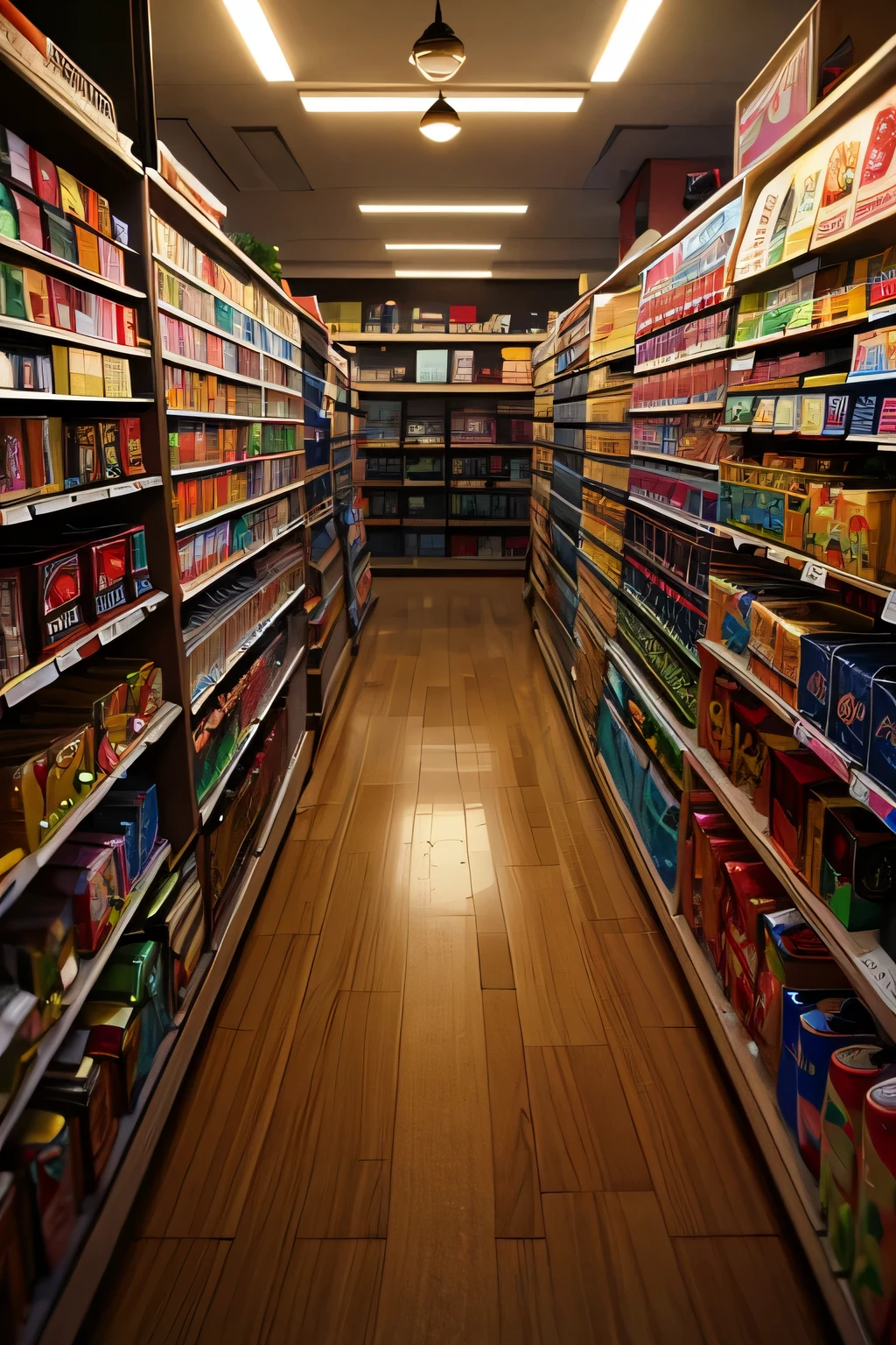A group of colorful and bizarre-looking monsters enter a 24-hour store in the dead of night. The neon-lit shelves create a surreal atmosphere as the Goosebumps-inspired monsters explore the store. Some grab unlikely snacks, others curiously eye the items on the shelves, while the visibly confused clerk tries to figure out what's going on. The setting is spooky but fun, with a mix of humor and mystery.