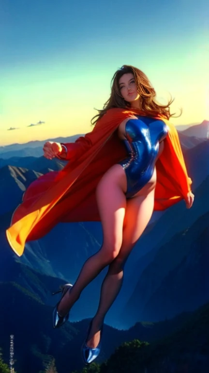 bw_gt_v4r20 woman,dynamic angles,masterpiece,(detailed),(perfect skin),smiling,long hair,makeup,breasts,smile,brown hair,cleavage,brown eyes,medium breasts,lips,downblouse,cosplaying as powergirl,flying above the earth,(((full body))),(looking at viewer),(((photoshoot poses))),<lora:BW_GT_V4R20_768-000005:0.7>,<lora:more_details:0.6>,photorealistic,natural Lighting,<lora:epiCRealismHelper:1>,<lora:GoodHands-vanilla:1>,