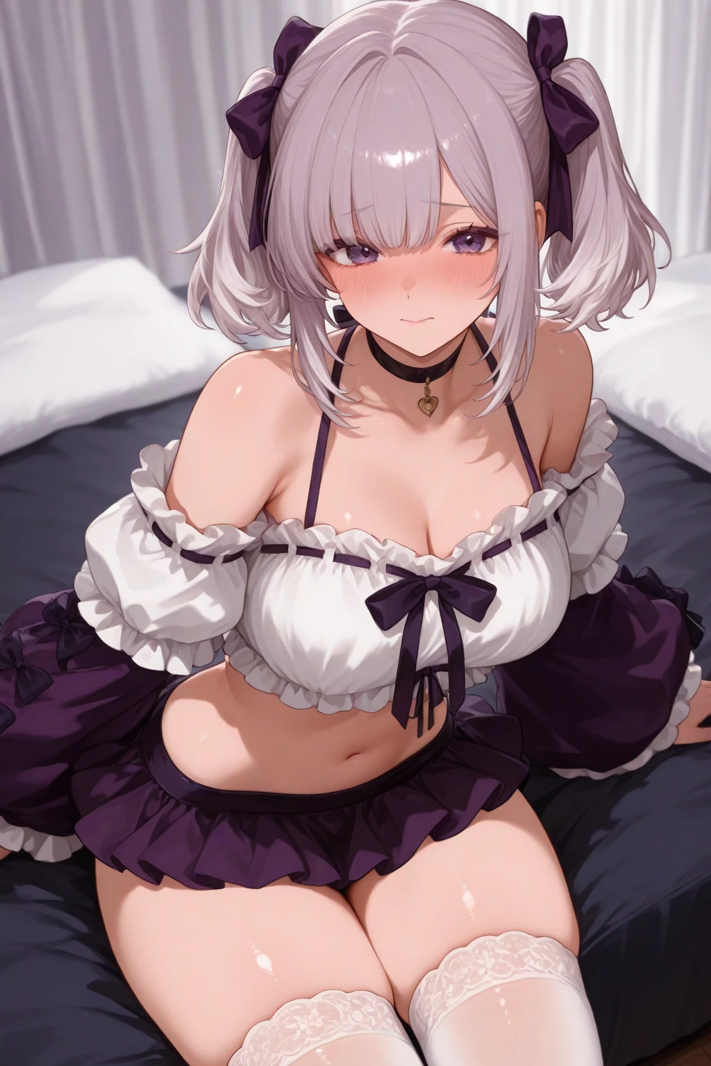 (最high quality,4K,8K,High resolution,masterpiece:1.2),Super detailed,Vibrant colors,Soft Shadows,Beautiful brushwork,Attention to detail,perfect render,rich skin tone,Expressive eyes,Captivating Expressions,Golden shades,Gears in the background,Has long, curly, light grey hair, Violet eyes, A headband decorated with pearls and violet camellias, White shirt, Floral dark blue hemline、 (cryin) ,Cute Characters, Most detailed, high quality、(missionary, 1boy, penis, lying, vaginale, ass pov, spread legs, Sex, nsfw)、nose blush、steam、Awards, Anatomically correct、((Scared))