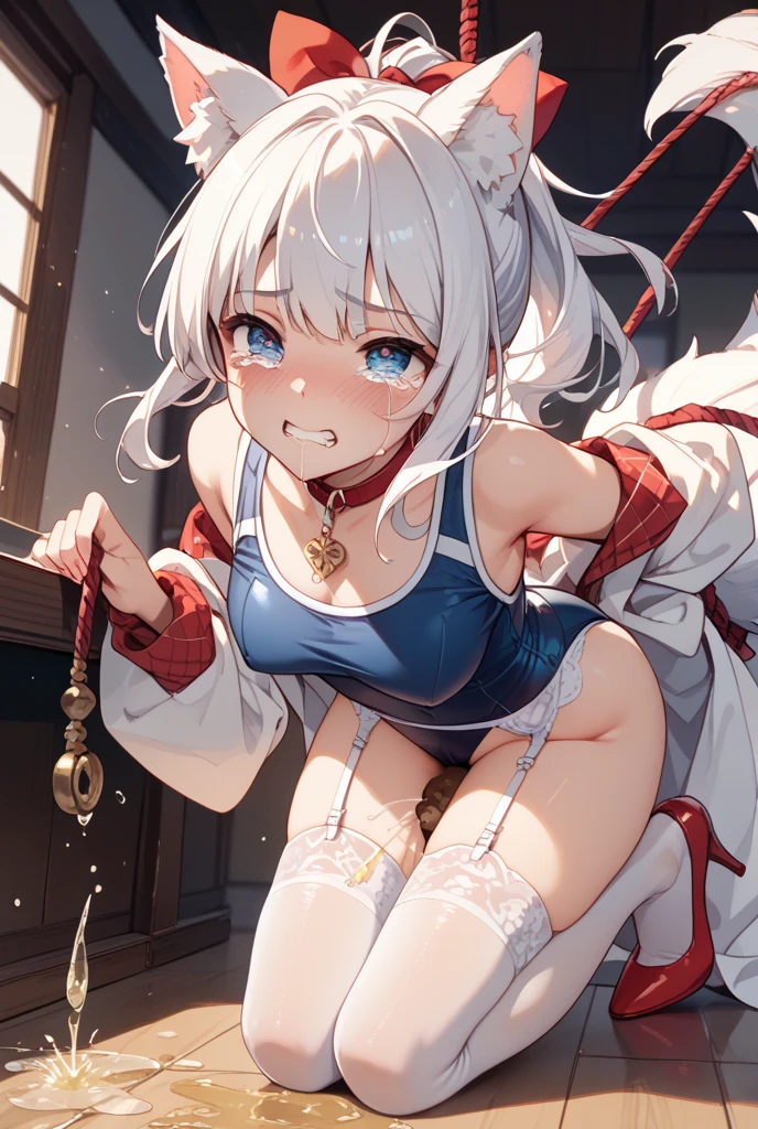 18-year-old、 Long white hair、Cat ear 、Completely naked、(Blushing your nose, Big Breasts, Half-open eyes, ), [Full Body Shot]、Lots of white love juice、Thin pubic hair、Full Body Shot,Body Piercing,Spread your legs wide、Head to toe shot、Squirting、I looked at it from the side a little...............、Hips move up and down、chest moves up and down、move your hips up and down vigorously、Ahegao、Deep waist、Hips are on the floor、Black Hanekawa、bondage、Chest compressions、No change、Uncut、4K(8k)、Crying face、Tie your hands behind your back、Blowjob(10.0)、Her vagina and anus are fucked from behind.、orgasm、shout、Rope bound breasts BDSM style、