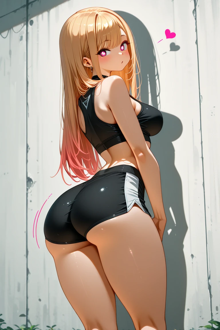 Blonde bimbo doing homework. Wearing outfit with knee high socks.(Best Quality:1.4), body focus, (cute face), artwork, ultrarealistic, (((Best Quality))), ((kind Finger)), Magnificent character design., ,Turning on perfeita, Colorido, ablaze_Forehead_face_Turning on, ultra High resolution, High resolution, absurderes:1.2, bokeh:1.2, Lens flare, (Vibrant_Color:1.2), (kind, medium breasts:1.2), (thick-thighs:1.1), thick, animated female character, oblique, Pale skin, face covered by hair, ((wearing tight lycra shorts micro bikini )), (, open legs, ((sexy lingerie)), silver necklace with pendant, wrinkles, Red lips, by the wide, big ass view, ((view from behind)), ass view, emphasize the back, straight vision 100% rear end, side, ((emphasis on the buttocks))