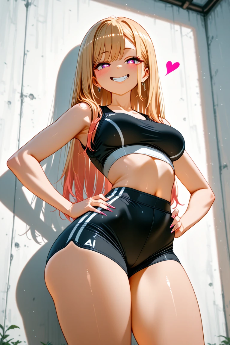 Loli girl , body, long hair twintails, smug smile sarcastic , croptop muito curto , thong pantie , graffiti art , long socks, uterus tattoo, tenis . sign of peace with the hands.