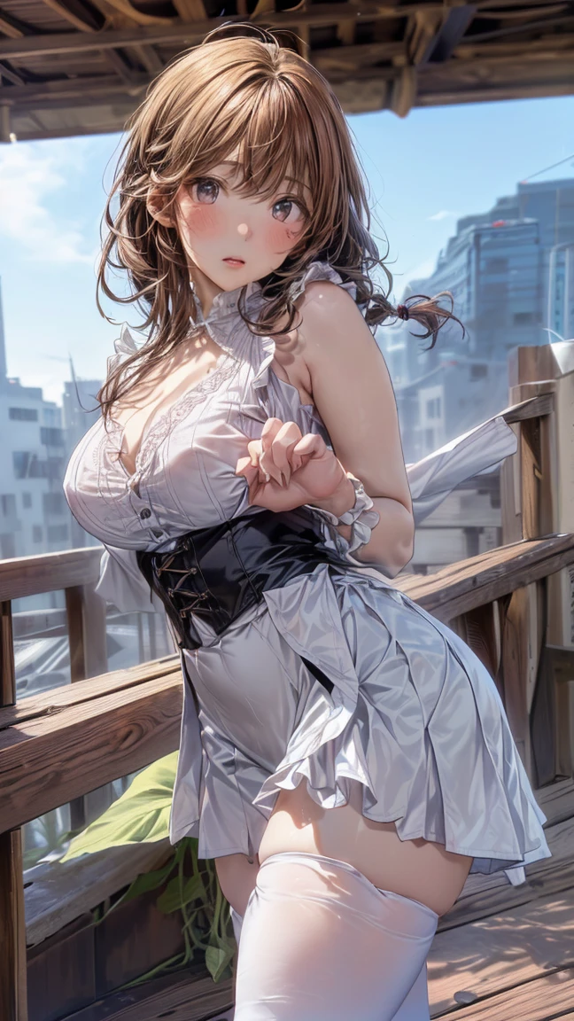 yoshizuki_iori, huge_breasts, standing, solo, sundress, masterpiece, best quality, detailed face, detailed eyes, highres,