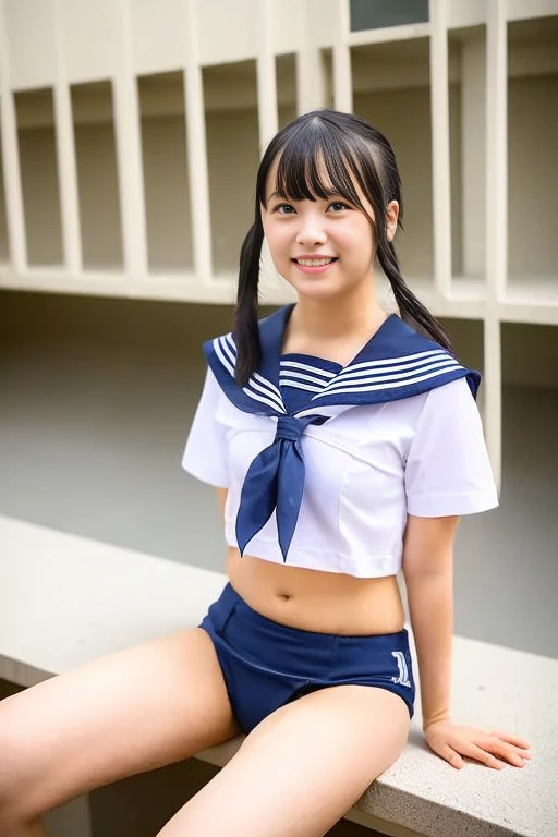 (super highest quality、超A high resolution、８ｋ、masterpiece:1.3)、beautiful woman with perfect figure:2、black hair、japanese sailor suit、high school girl、cute、highly detailed face and skin、detailed eye、double eyelid、thin legs、laughter、１human、please wave your left hand、navy blue pleated skirt、The Year is１６Year、the whole body is within the observer、並outsideれた美しさ、best smile、semi-long、best smile、panty shot、white panties、spread your legs to the left and right、string bread、no background、outside、beautiful scenery、see through panties、Spread your legs wide to the left and right、