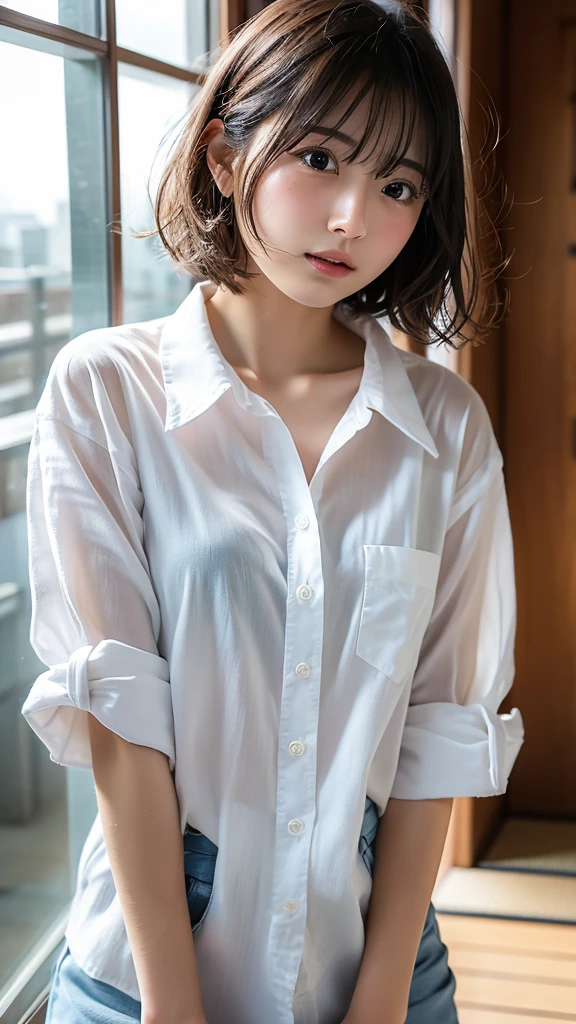 Brazilian female character with medium and wavy black hair, who wears formal clothes, criminal forensics work and round glasses, thin and