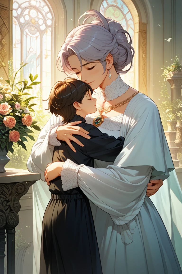 (Obra maestra:1.2), Mejor calidad, (illustration:1.2), (ultra detallado), hiper detalles, (delicado detallado), (detalles intrincados), (cinematic light, Mejor calidad Backlights),a loving mother and her two children a boy and a girl, (constituir), alto contraste, (mejor iluminacion, un extremadamente creado y hermoso), (cinematic light), vistoso,
