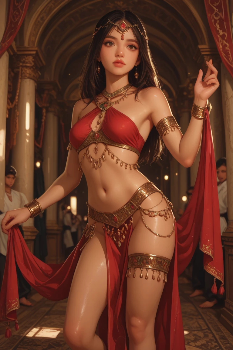 Arafad woman in red and gold clothing lying on bed, Wopp and Krenz Kushat, Huapu Art, WLOP WA Sakimichang, wlop style, Popular topics on cgstation, Movie goddess full body photo, elegant posture, Ayaka original god impact, Gurwitz Masterpiece, The Art of WLOP,8k,Best quality images