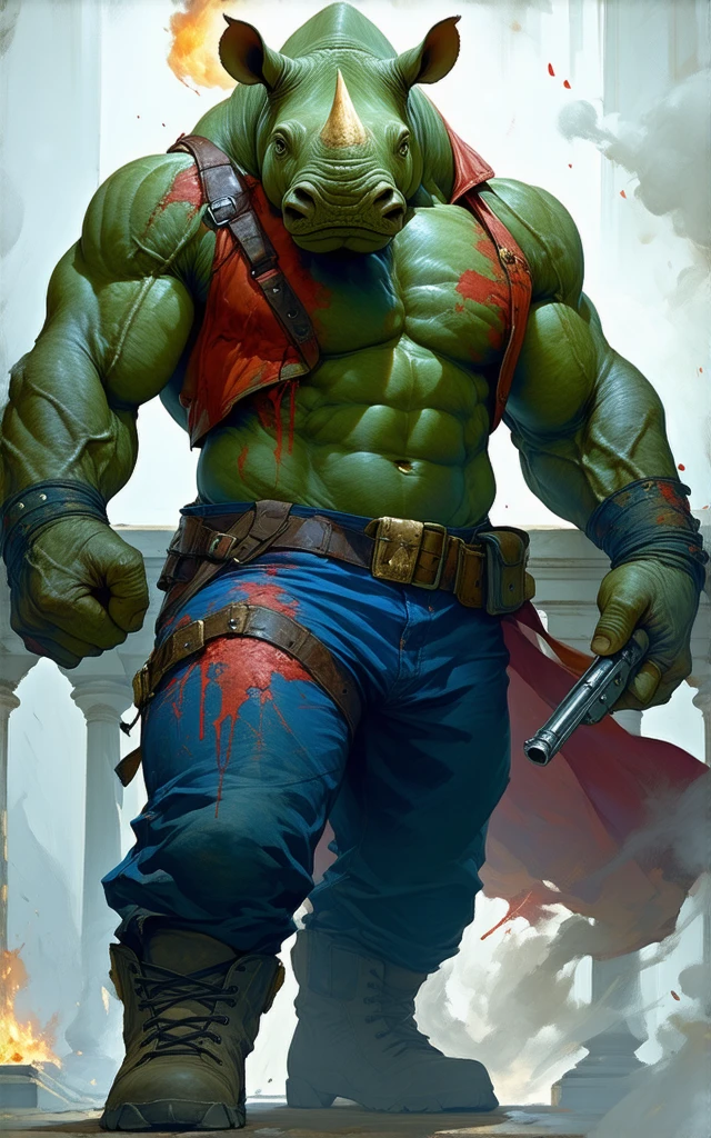 A muscular frog holding a gun
