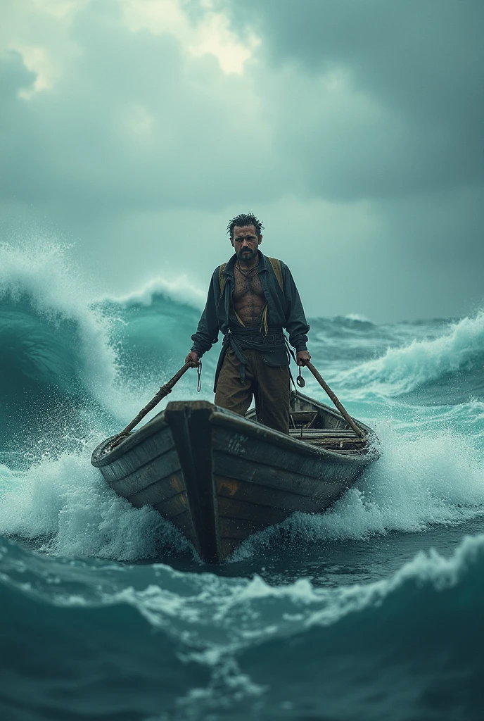 best quality, high res, highly detailed,

As thunder rumbles ominously and swirling colorful clouds loom overhead, a lone fisherman battles the tempest on the choppy waters of Lake Serenity. With weathered hands gripping tightly to the oars, his small boat dances perilously amidst the tumultuous waves, each surge threatening to overturn his fragile vessel. Rain lashes against his weather-beaten face as he casts his line into the roiling depths, determination etched in his weary gaze. Despite the ferocity of the storm, the fisherman's resolve remains unyielding, driven by an unwavering commitment to the age-old pursuit of the day's catch, his silhouette a testament to the resilience of the human spirit in the face of nature's fury.

fantasy style, dreamlike fantasy art, surreal and colorful art, watercolor, glowing vivid colors, dramatic lighting,

<lora:RMSDXL_Enhance:1>,
<lora:add-detail-xl:0.8>,
<lora:RMSDXL_Darkness_Cinema:1>,

