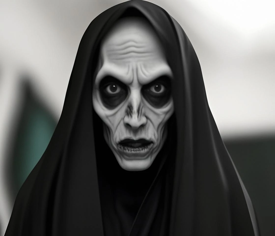 Wearing a black robe and a hood、Cast a shadow on your face、Draw me an image of someone making the sign of creation。, High resolution, Dirty, Horror, Satanic, darkcolorscheme