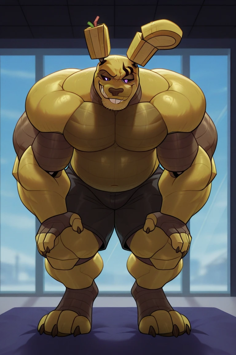 Solo, male, standing, (((by dramamine))), bulge, muscular, enormous, tall, buff, massive, big biceps, big pecs, alleyway, dramatic lighting, rape face, smirking, evil expression, (hyena)