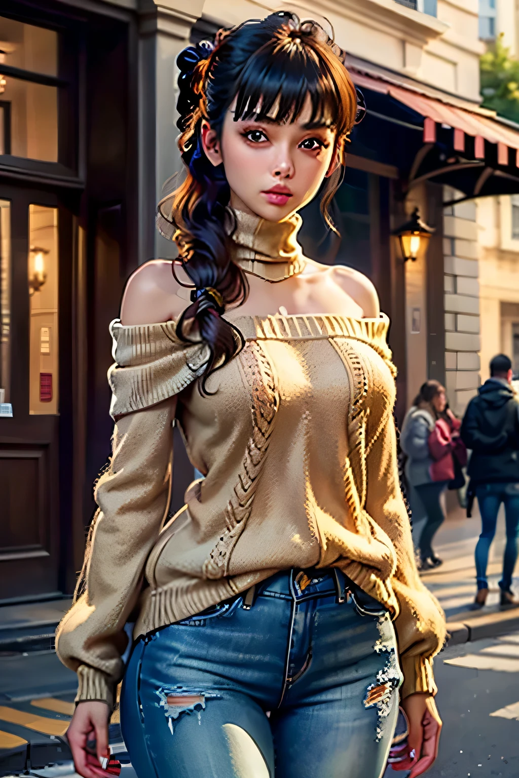 ((best quality)), ((masterpiece)), (detailed), 1girl, off-shoulder sweater,