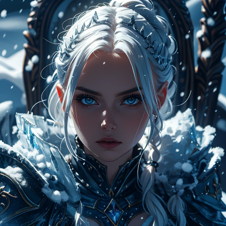 full body, a female frost ice elemental swordsman, beautiful detailed eyes, beautiful detailed lips, extremely detailed eyes and face, long eyelashes, detailed ice armor, icy sword, icy magic, frozen landscape, snowy forest, cold atmosphere, (best quality,4k,8k,highres,masterpiece:1.2),ultra-detailed,(realistic,photorealistic,photo-realistic:1.37),concept art, cinematic lighting, vibrant colors, dramatic lighting