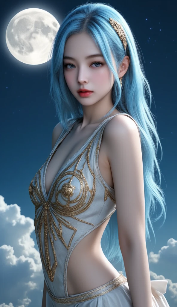 (((cute,Voluptuous body))),BREAK(((Light blue background)))),break((((Beautiful light blue hair,Long Hair)))),BREAK(((Light blue lace lingerie,Luxury Lingerie,Gold embellished lingerie))),BREAK(((Cute smile)))break(Seductive lips:1.3,Lips parted,Bright red lips),break((Upper Body:1.3,Angle from the front:1.3)),break((Beautiful breasts,Saggy boobs)),break,([close your eyes:(I narrowed my eyes.:1.2):11]),breakvery delicate and beautiful art,Beautiful woman portrait,Soft Light,Lens Glow,Soft Clean Focus,Realistic lighting and shading