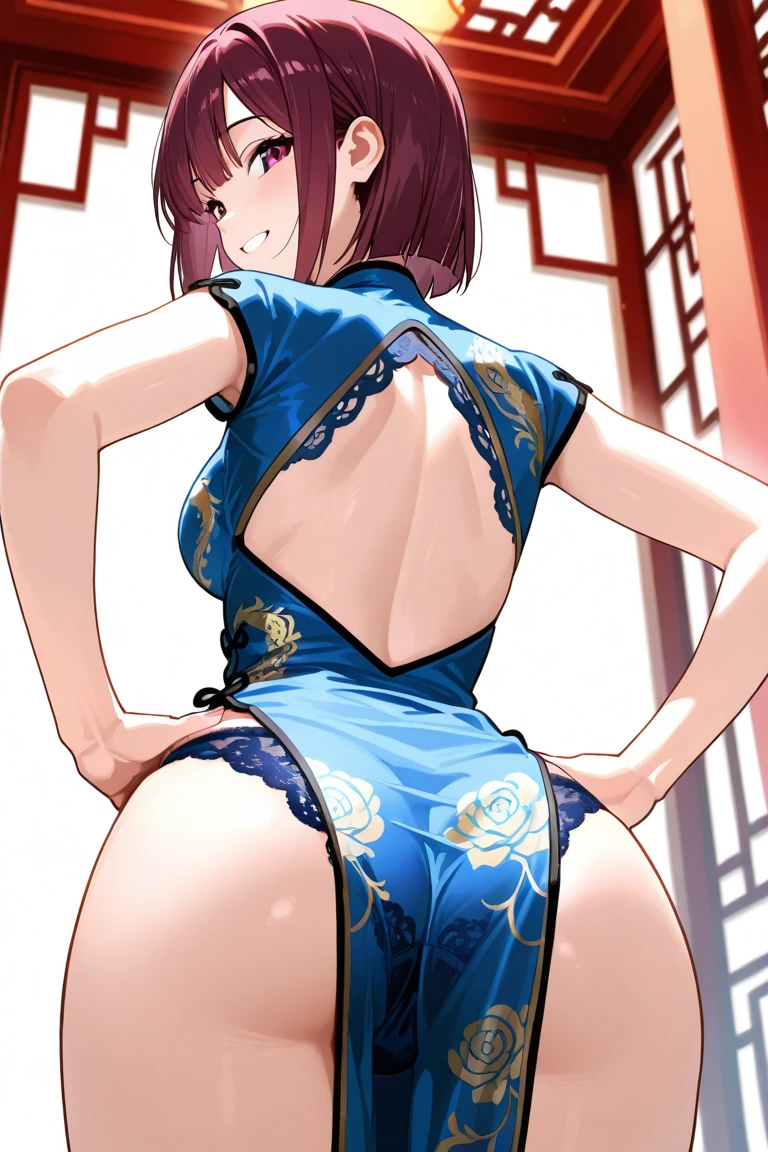 Unparalleled masterpiece, ultra-realistic 8k CG, flawless artwork, 1girl, extrmly close-up shot, (((Perfect female figure)),, on all fours, (((hands and knees on the floor on all fours)), (from behind)), Beautiful ass, (Buttocks facing straight back)), (Translucent underwear)), emphasizing realism, Pay attention to the details of the picture. This official art Unreal 8k wallpaper is a super detailed and beautiful masterpiece of the highest quality. The use of dynamic angles shows the elegance and romanticism of the image. The figure has large breasts, no panties, and camel toes". ((Chinese dress)), thin waist, Chinese god, (((crotch open)), (underwear visible), seductive posture, sexy pose, attractive, clean, beautiful face, pure face, thin skin, ridiculously long hair, goddess, shiny skin, skindentation, delicate patterns, intricate details, (rich: 1.4), fantasy, god, clean, rich, prestige, Fantastic, Best, Vertex, Paramount, Goddess, Lace, Lace Trim, Delicate Pattern, Shiny Skin, Gold, Royal, Queen, Supernatural, Phenomenal, Wonderful, Spotlight, Highly Detailed Face, Super Idol Face, Messy Hair, Perfect Lighting, (Detail Light), (Very Delicate and Beautiful)), dramatic_shadow, ray_tracing, Seductive smile, ((full body, viewer look, strap heel, POV)), ancient Chinese background, Chinese pattern, shawl, feather robe, hanf, detailed clothes, Chinese pattern dress, (indoor + dark atmosphere + Chinese courtyard + pond + pavilion + peace + bridge +