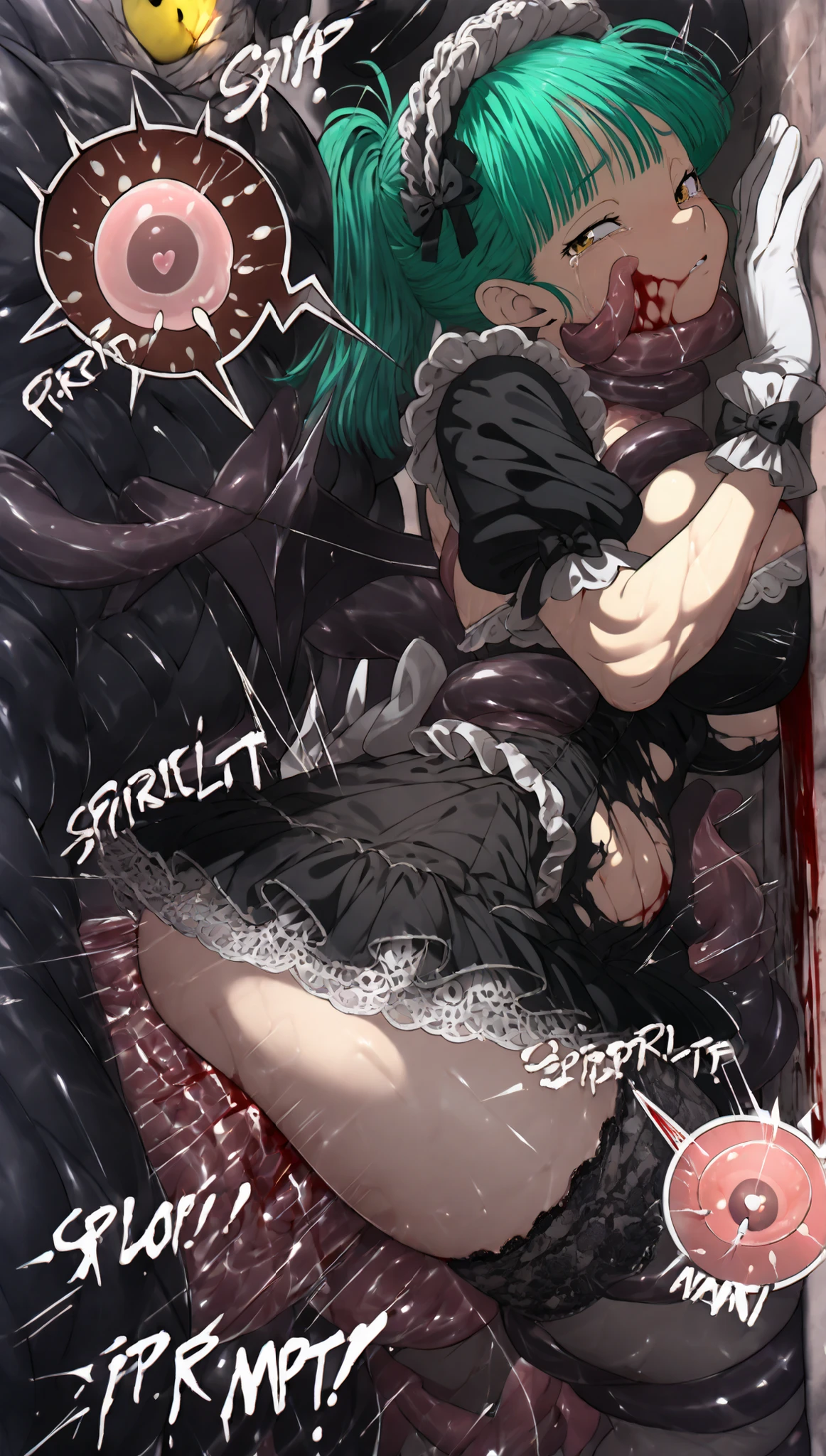 1 female,(Being surrounded by multiple goblins during a battle、Attacks on women),Goblin in heat,monster,(Are crying),((Torn clothes)),(On all fours),Dynamic pose,Dynamic Angle、Creampie、rape、、Hand and foot restraints、、good、Penis entering the vagina、Goblin hugs woman from behind、Your thorns、shabby、Ejaculate a large amount of sperm、2b