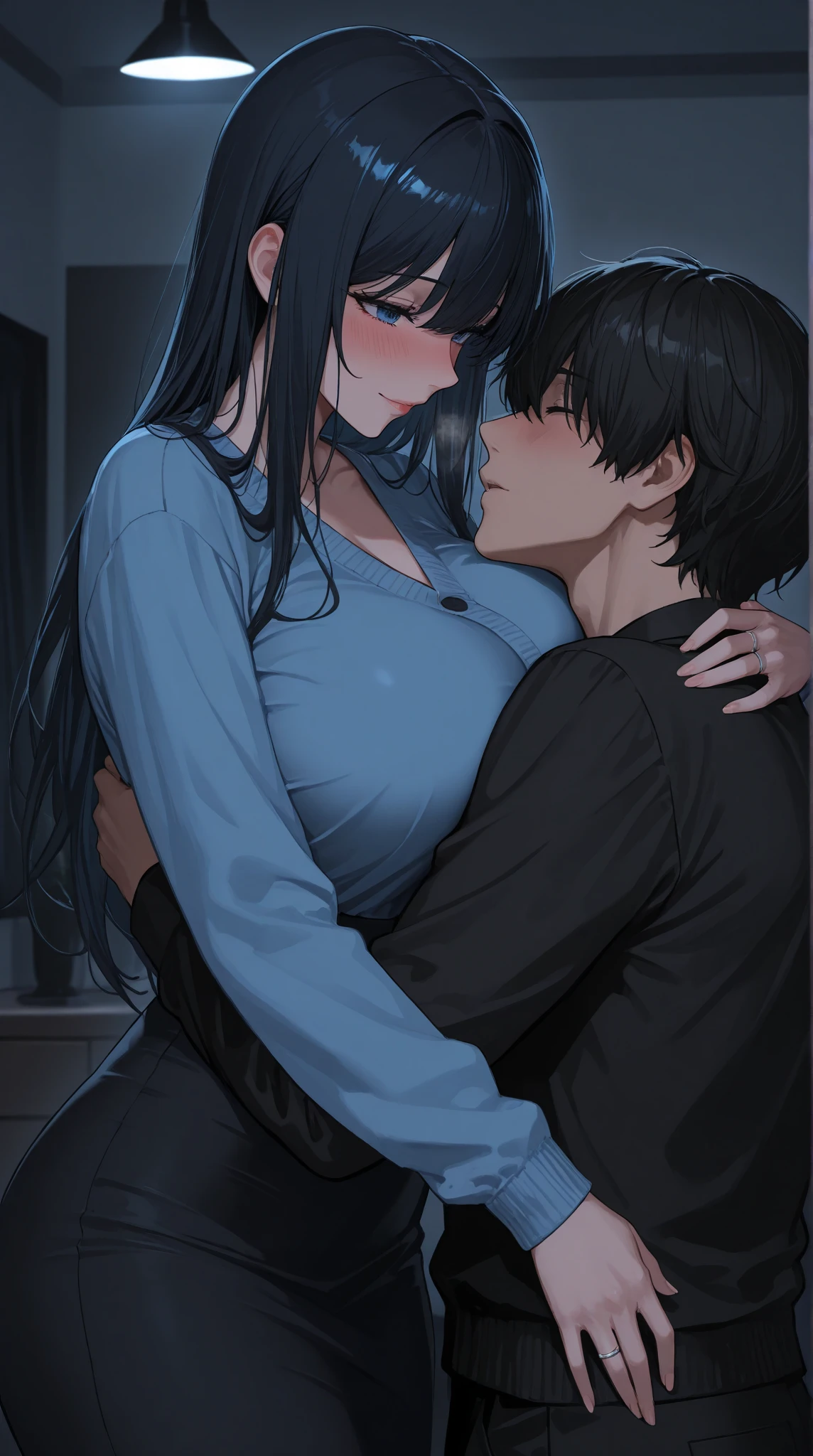 Sexy woman being kissed on the neck by a young boy