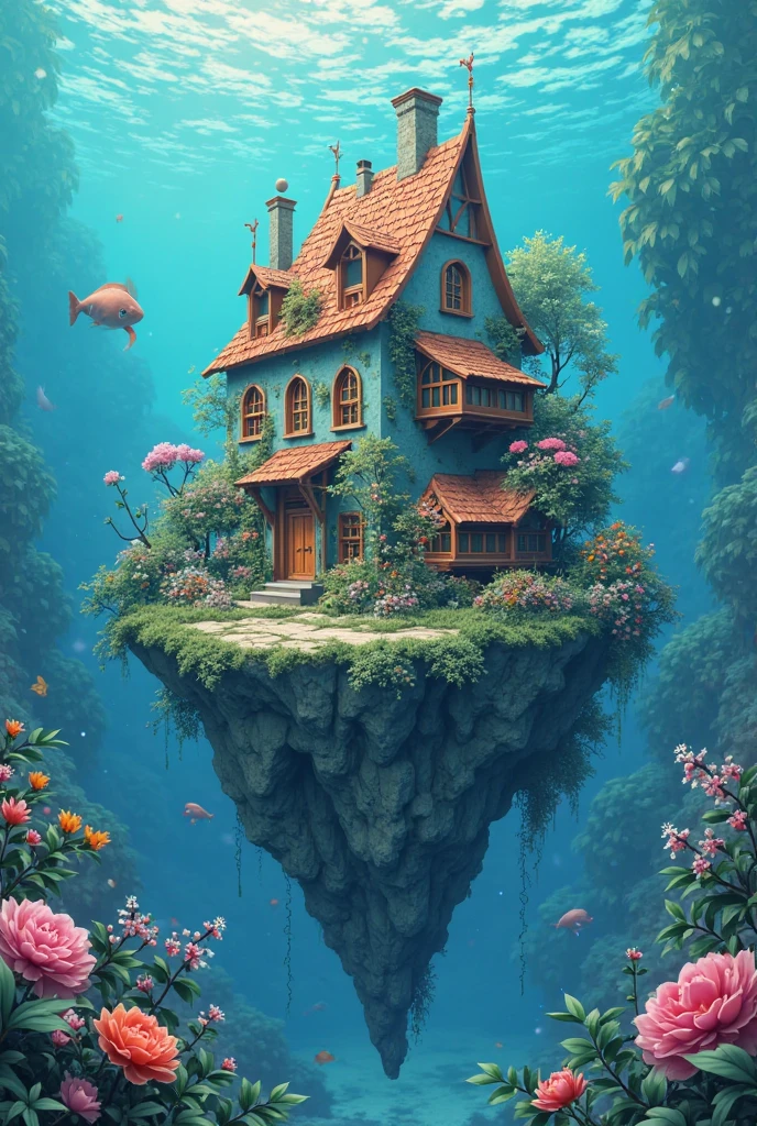 colours (fanciful: 1.2), (In Studio Ghibli style), (Irregular architecture floating on the sea), Patchwork cottage, floral decorations, optic, Andreas Rocha style conceptual art,  Artstation Contest Winning Entries  , fanciful art, (an underwater city), Chen Luo, optic Beam, Realistic opticing, masterpiece, high high quality,  beautiful graphics , High detail , masterpiece, high high quality,  beautiful graphics , High detail , 