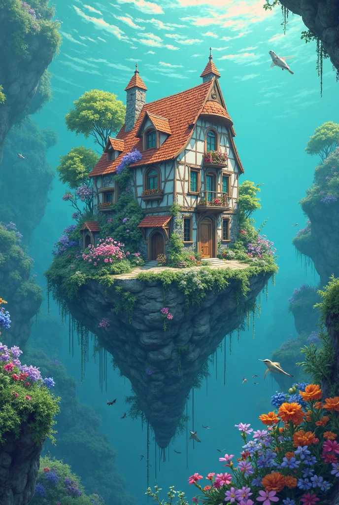 colours (fanciful: 1.2), (In Studio Ghibli style), (Irregular architecture floating on the sea), Patchwork cottage, floral decorations, optic, Andreas Rocha style conceptual art,  Artstation Contest Winning Entries  , fanciful art, (an underwater city), Chen Luo, optic Beam, Realistic opticing, masterpiece, high high quality,  beautiful graphics , High detail , masterpiece, high high quality,  beautiful graphics , High detail , 