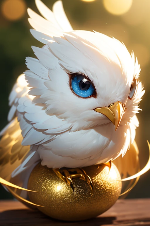 A charming close-up portrait,Showing a beautiful bird,Illuminated by soft golden light on a quiet morning,The bokeh ball gently frames its petite body