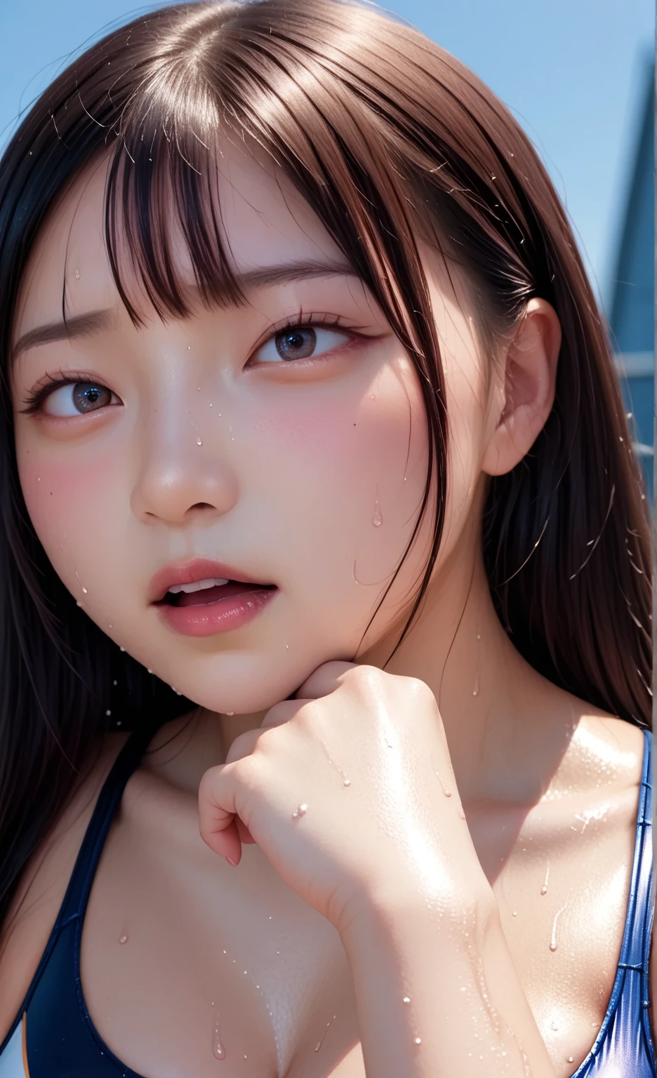 (((By the pool)))、Perfect body、1 girl、solo、Micro Ultra High Leotard、Ultra high leg 、masterpiece、Highest quality、Realistic、Hyper Detail、(Glowing Skin)、Absurd、Looking into the camera、Black-haired、Brown eyes、Slender、Dynamic Lighting、High resolution、Sharp focus、Depth of written boundary、Detailed eyes、Sharp eyes、Realistic Ideation Breasts:1.6)、(Thin thighs:1.2)、Cleans the skin of the face、(Laughter)、25-year-old woman