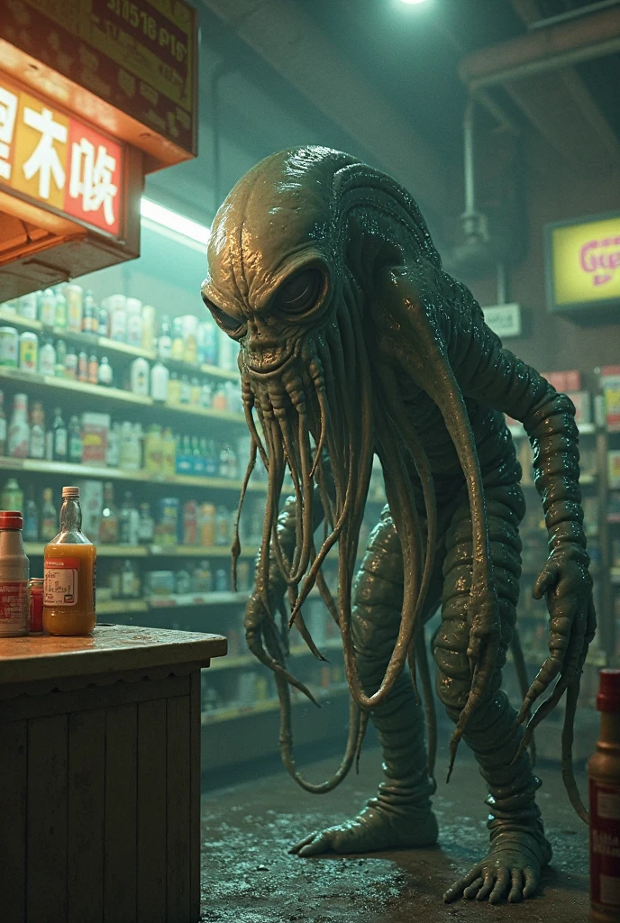 The giant octopus is holding a beer glass