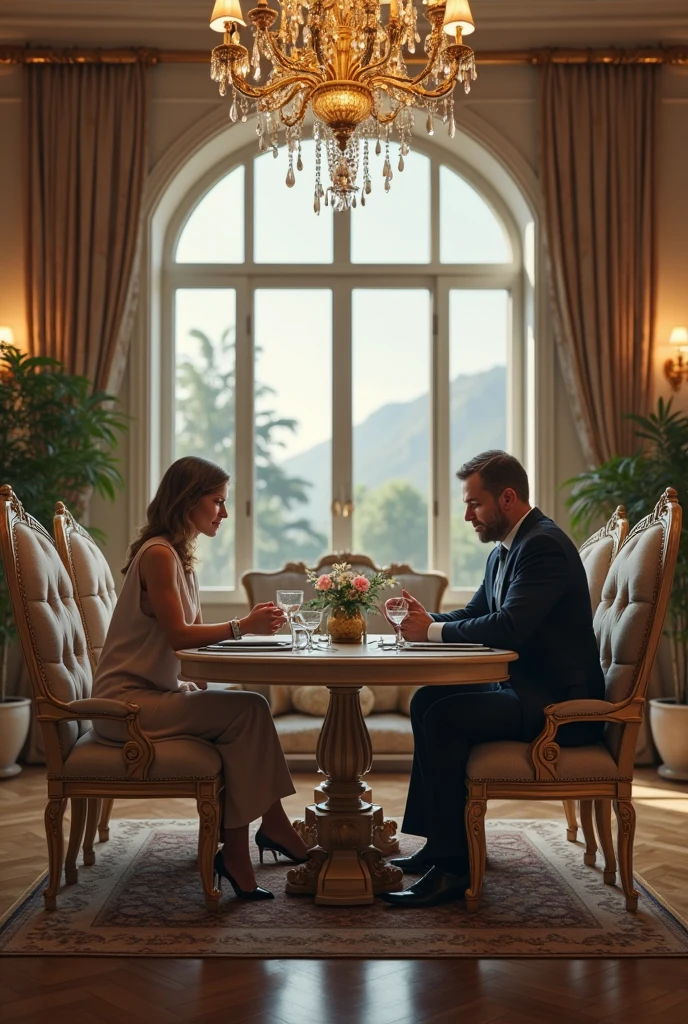 A man and a woman inside a nice and luxurious house talking